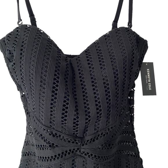 Kenneth Cole Crochet Look Bandeau Black One Piece Strapless Swimsuit NWTs Large - Picture 6 of 12